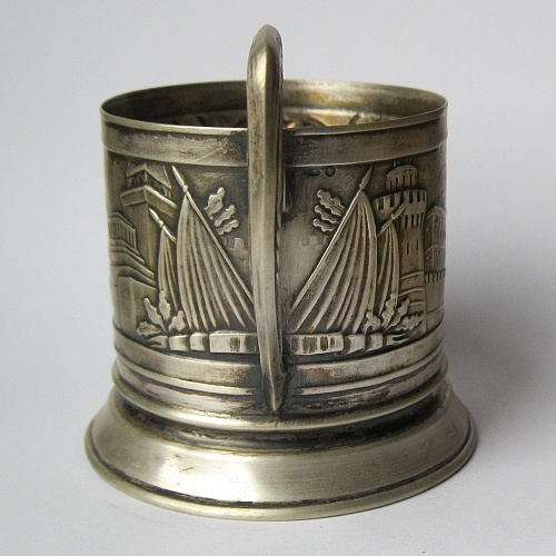 Подстаканник Герб СССР (на юбке, ручка Колосья, серебро)